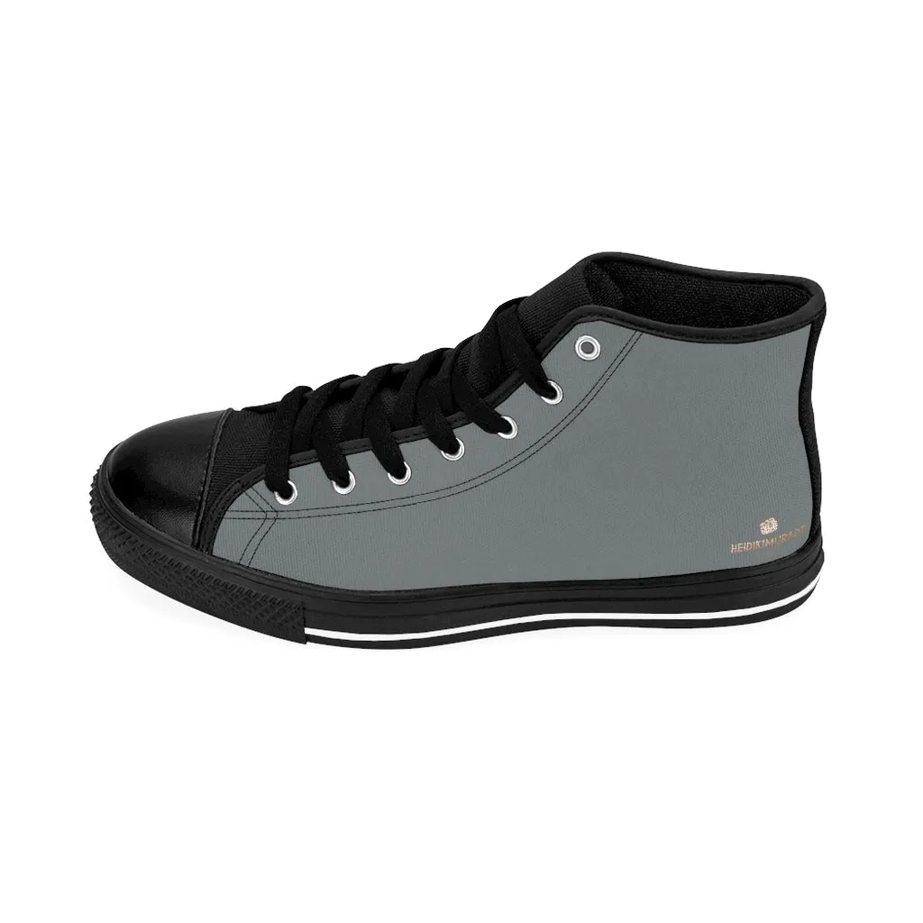 Ash Grey Men's High-top Sneakers, Solid Grey Color Minimalist Designer Tennis Running Shoes (US Size: 6-14)