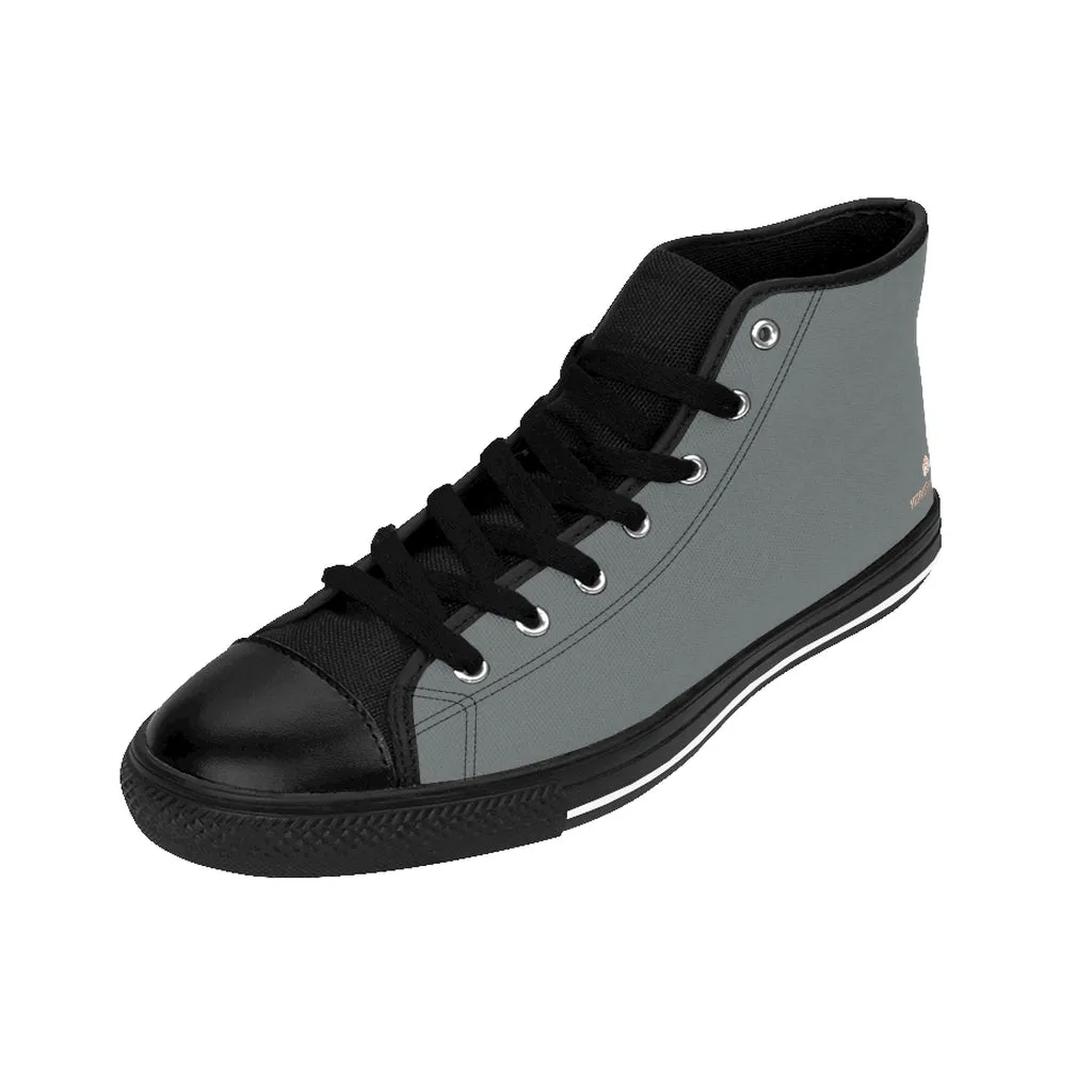 Ash Grey Men's High-top Sneakers, Solid Grey Color Minimalist Designer Tennis Running Shoes (US Size: 6-14)