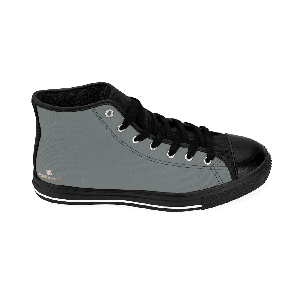 Ash Grey Men's High-top Sneakers, Solid Grey Color Minimalist Designer Tennis Running Shoes (US Size: 6-14)