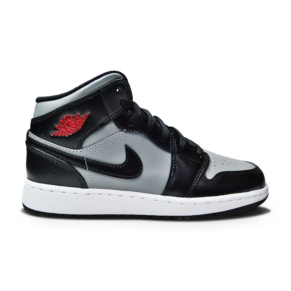 Juniors Nike Air Jordan 1 Mid - 554725 096 - Black Gym Red Particle Grey
