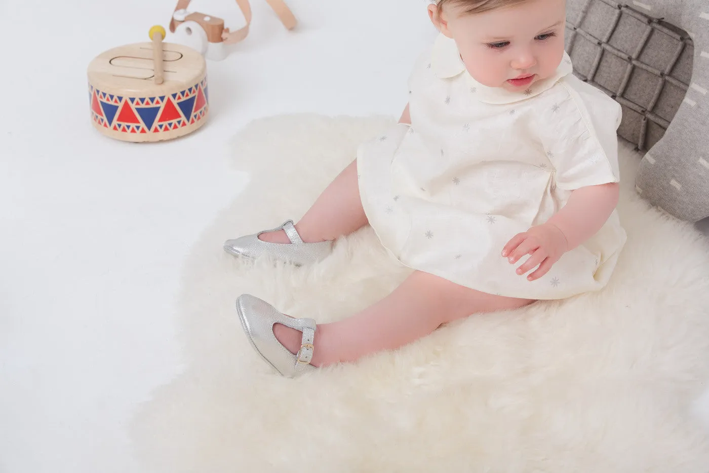 z Paris Leather Baby T-Bar Shoes in Silver